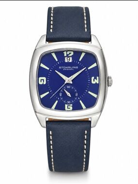 Stuhrling Original Men's Blue Dial Leather Strap Watch